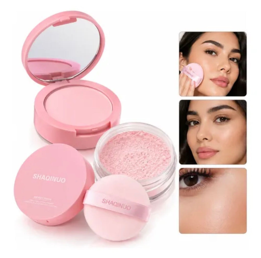 Mely 2 in 1 pink compact and loose powder