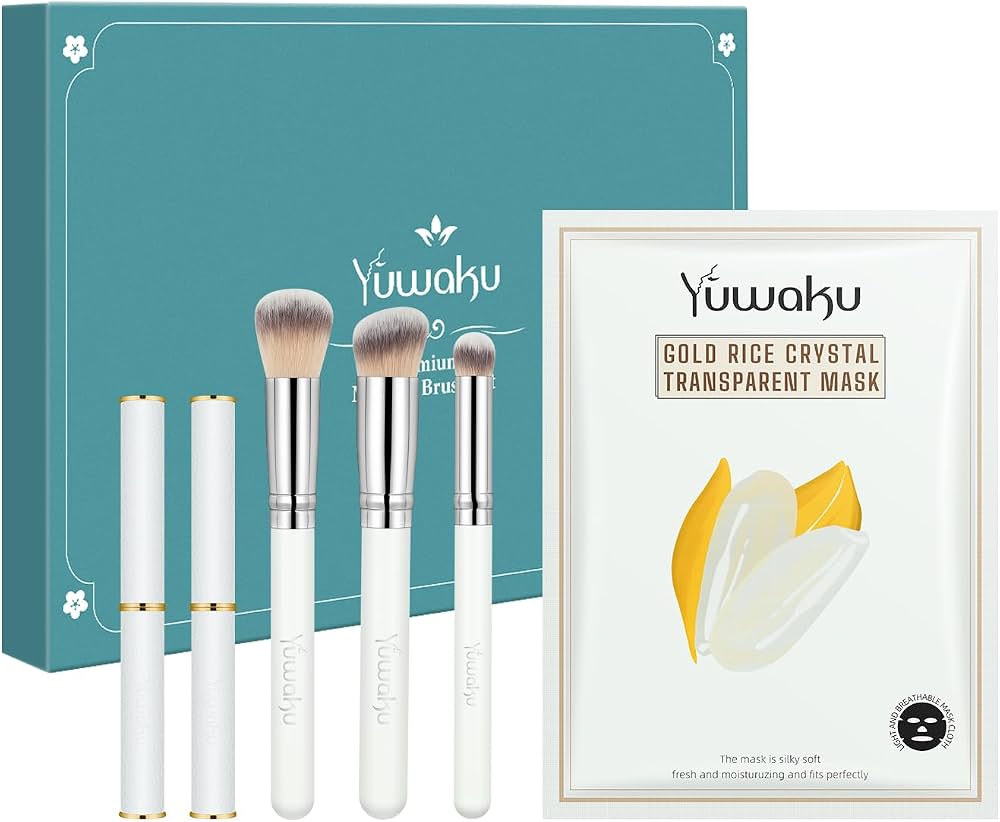 YUWAKU korean brush premium brushset|3 transperant Rice Sheet Mask,2 Matte lipsticks,3 blending brushes