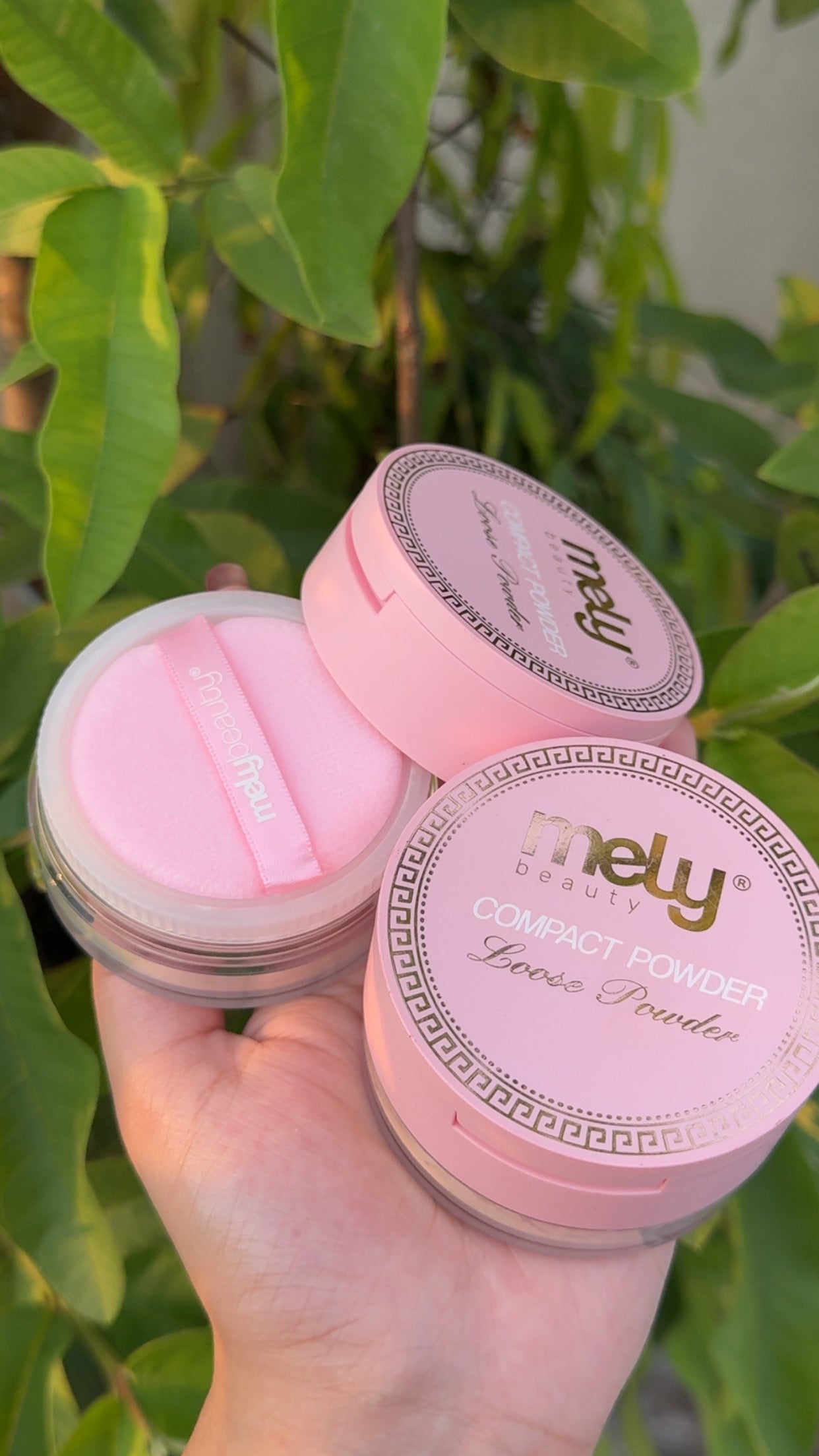 Mely 2 in 1 pink compact and loose powder