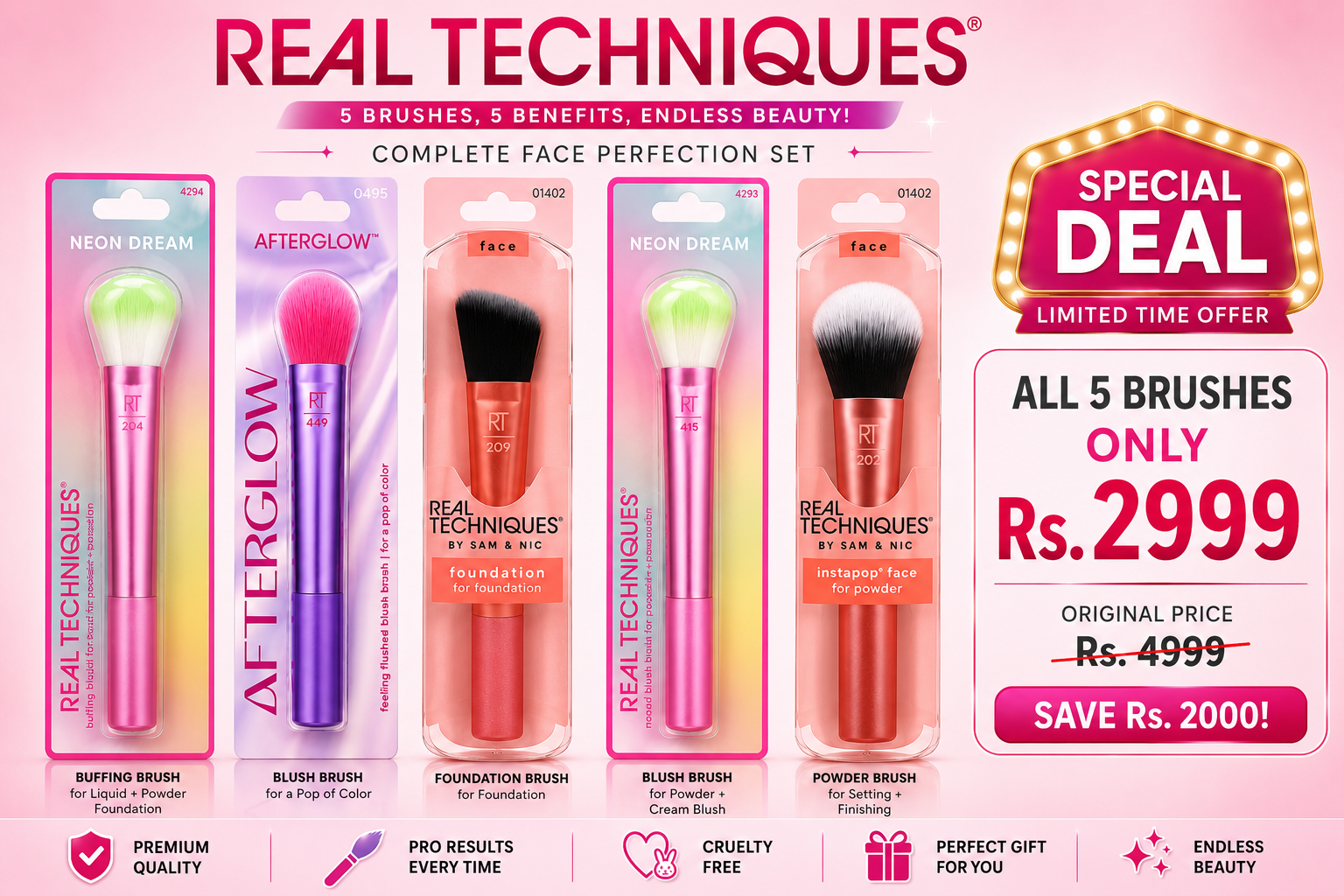 Deal of 5 Real technique limited edition brushes with boxes